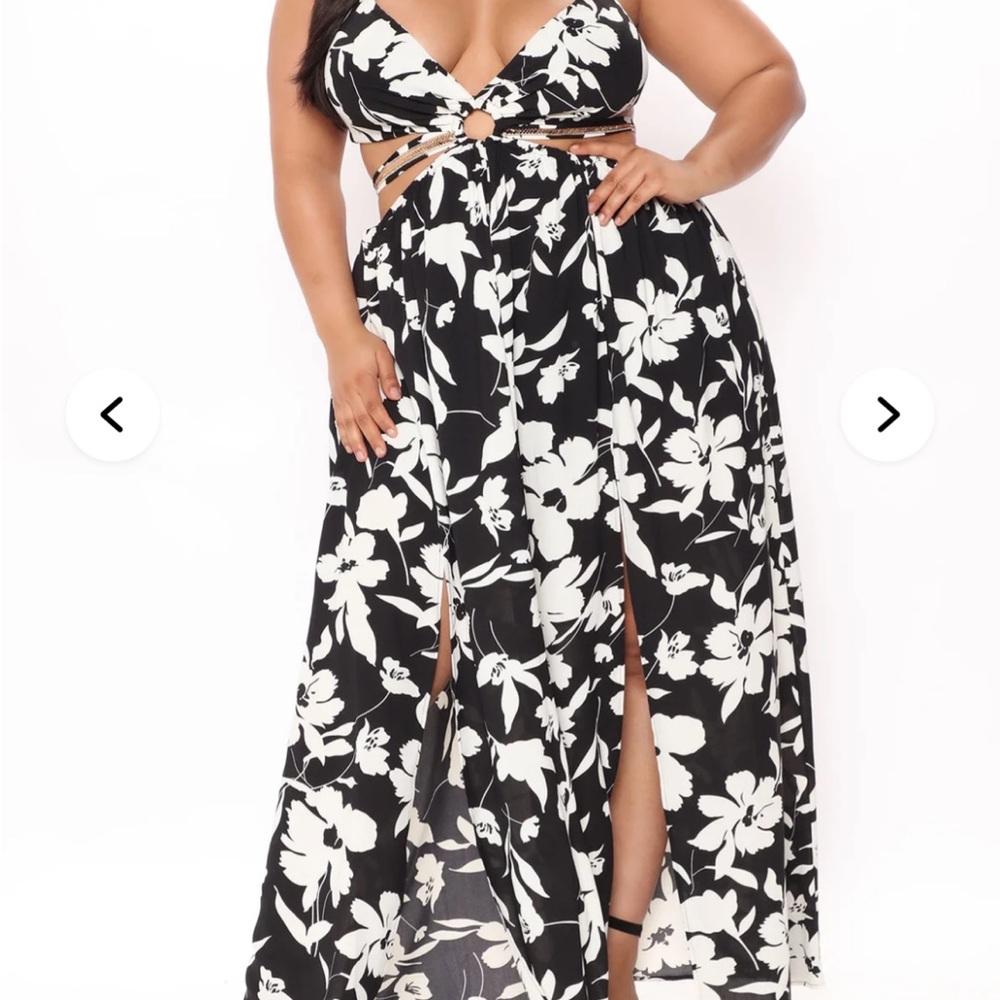 Fashion Nova Black and White Floral Maxi Dress